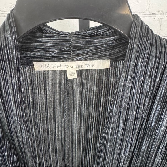 RACHEL Rachel Roy Metallic Faux Wrap Cocktail Black Dress Size Large - Picture 2 of 6